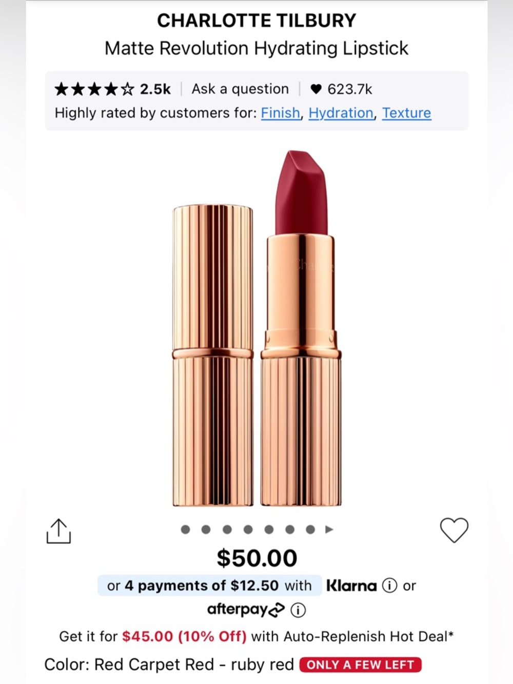 Charlotte Tilbury Matte Revolution Lipstick — Red Carpet Red (ruby red)